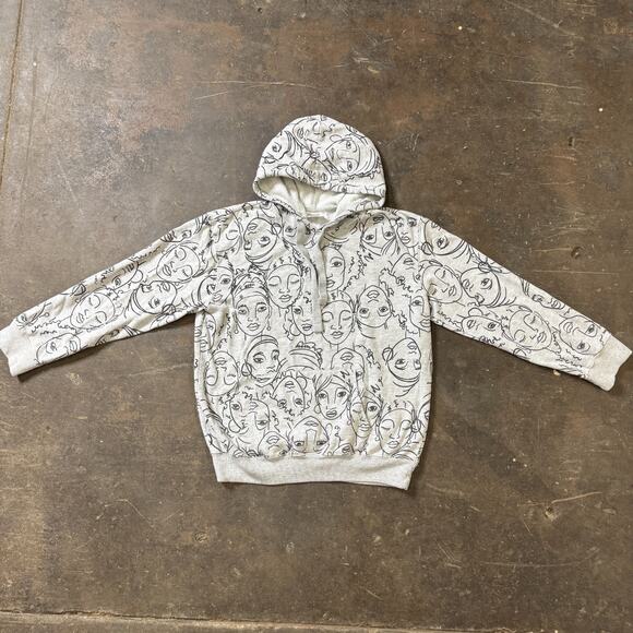 MAYA ANGELOU Gray Hoodie AOP Girls Large Pullover Line Drawing Art Fleece - Picture 1 of 6